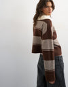 TOPSHOP Cami Knitted Rugby Jumper, Brown Multi