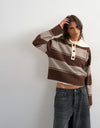 TOPSHOP Cami Knitted Rugby Jumper, Brown Multi