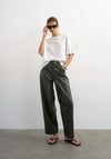 TOPSHOP Talla Faux Leather Barrel Leg Trousers, Green