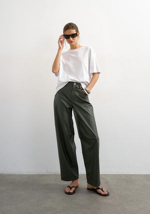 TOPSHOP Talla Faux Leather Barrel Leg Trousers, Green