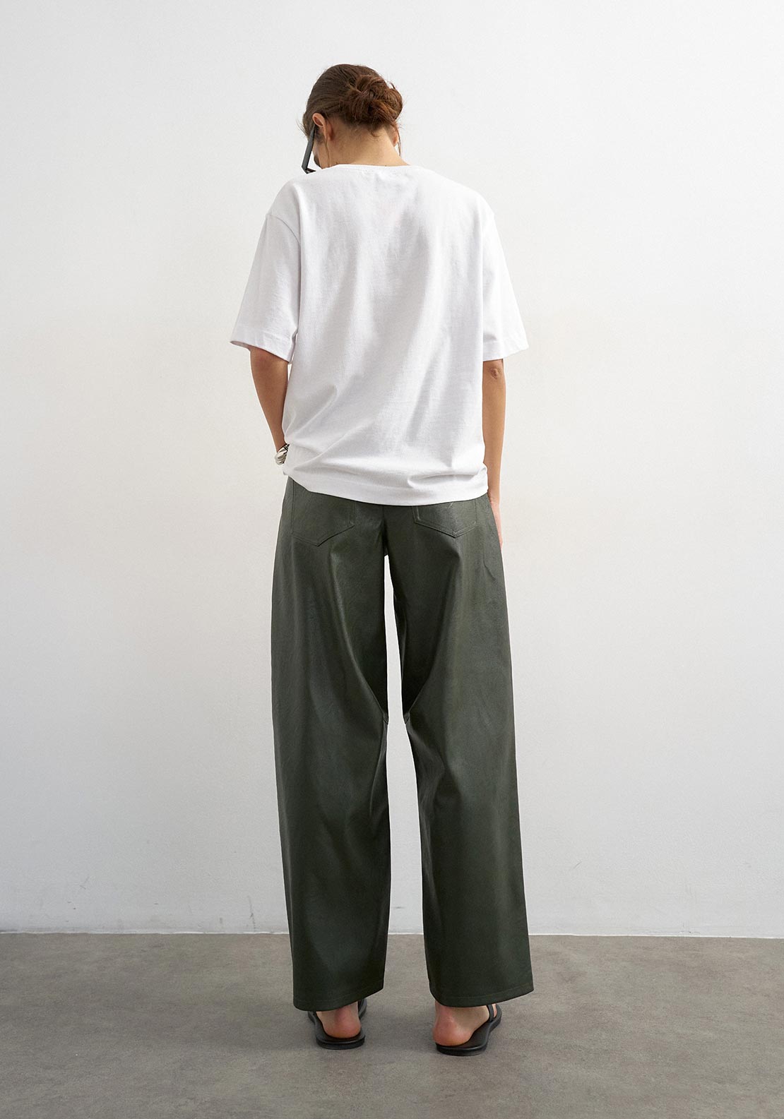 TOPSHOP Talla Faux Leather Barrel Leg Trousers, Green