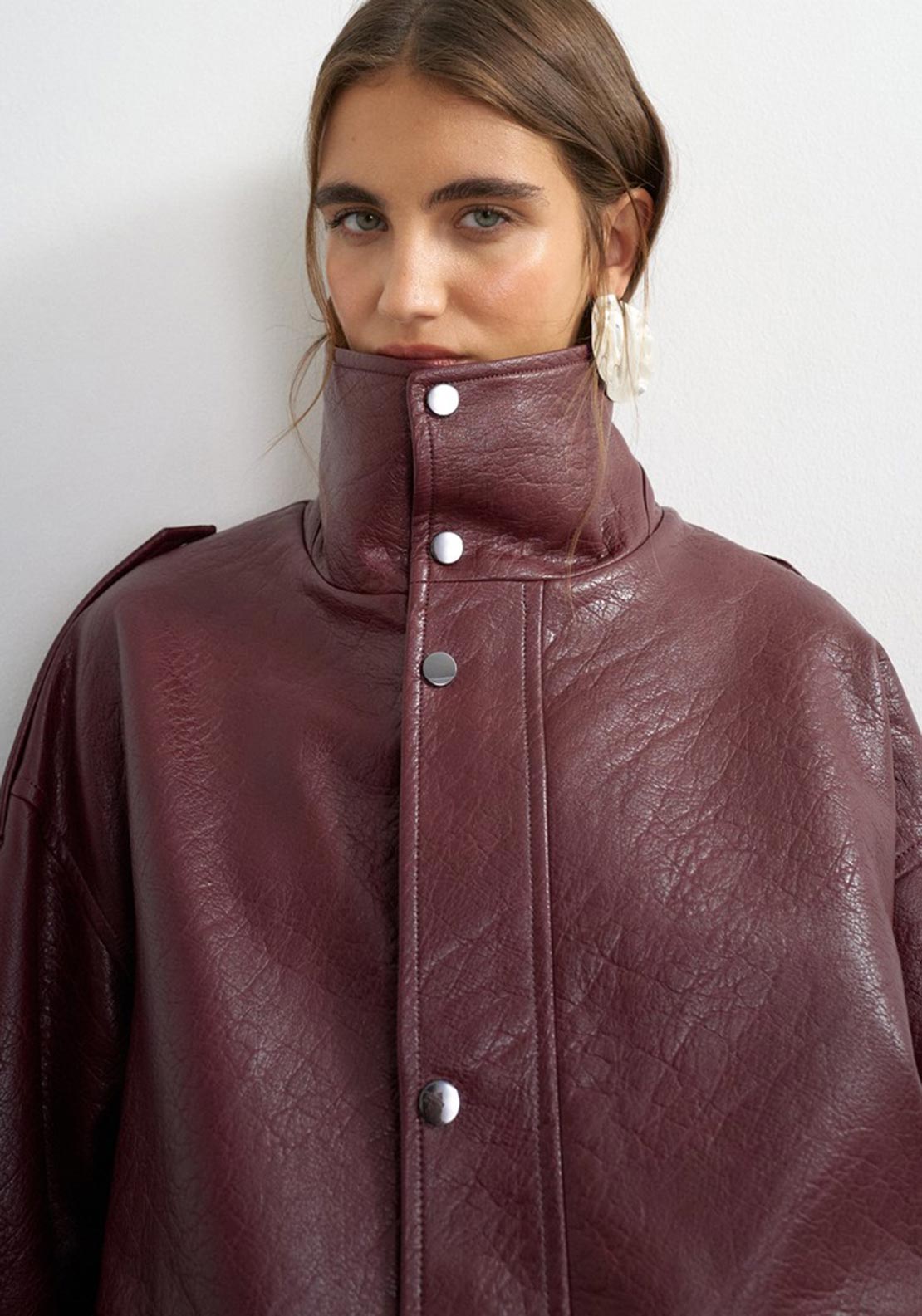 TOPSHOP Toma Faux Leather Bomber Jacket, Wine
