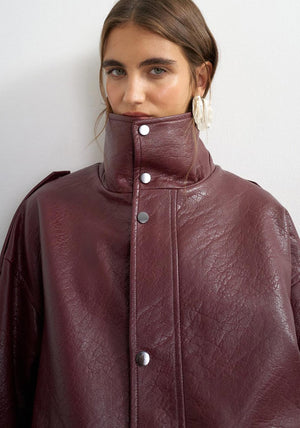 TOPSHOP Toma Faux Leather Bomber Jacket, Wine
