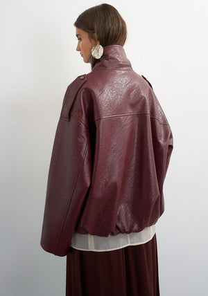 TOPSHOP Toma Faux Leather Bomber Jacket, Wine