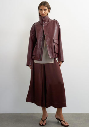 TOPSHOP Toma Faux Leather Bomber Jacket, Wine