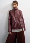 TOPSHOP Toma Faux Leather Bomber Jacket, Wine