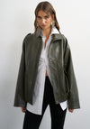TOPSHOP Toma Faux Leather Bomber Jacket, Green