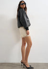 TOPSHOP Rille Coated Bomber Jacket, Black