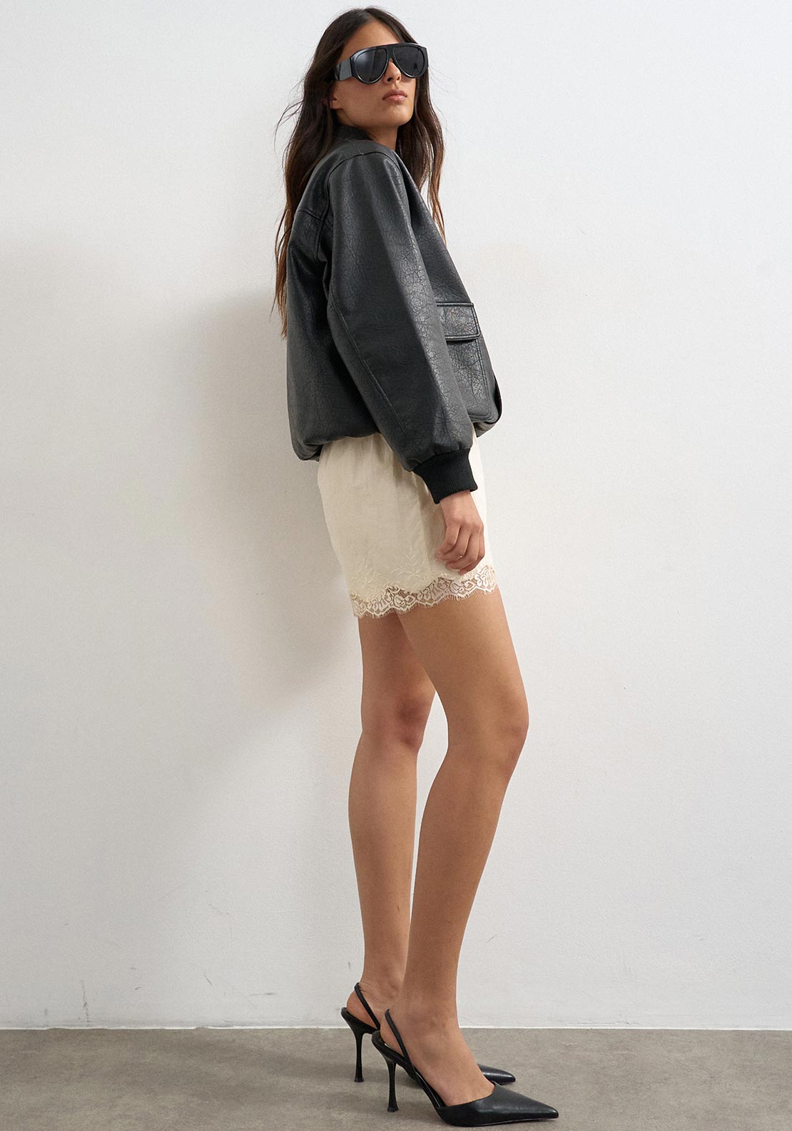 TOPSHOP Rille Coated Bomber Jacket, Black