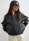 TOPSHOP Rille Coated Bomber Jacket, Black