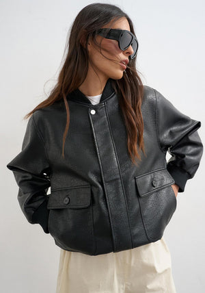TOPSHOP Rille Coated Bomber Jacket, Black