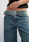 TOPSHOP Ember Belted Low Rise Wide Leg Jeans, Blue