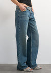 TOPSHOP Ember Belted Low Rise Wide Leg Jeans, Blue