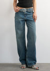 TOPSHOP Ember Belted Low Rise Wide Leg Jeans, Blue