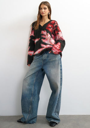 TOPSHOP Djia Brushed Floral Print Knitted Jumper, Black Multi