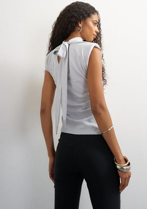 TOPSHOP Benda High Neck Top, Silver