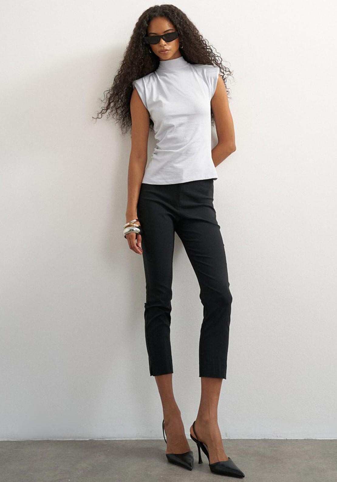 TOPSHOP Benda High Neck Top, Silver