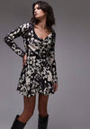 Topshop deep cowl neck tea dress in mono floral -
