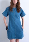 TOPSHOP Denim Short Sleeved Structured Mini Dress, Blue