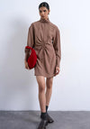 Topshop Anne Funnel Neck Structured Mini Dress, Brown