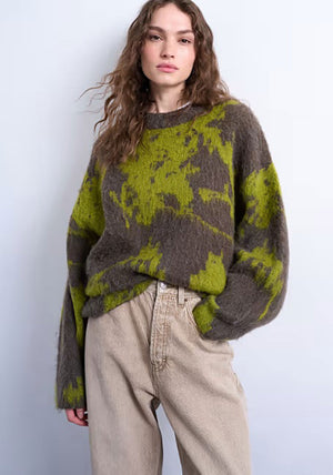 TOPSHOP Katrina Printed Knit Jumper, Brown & Green