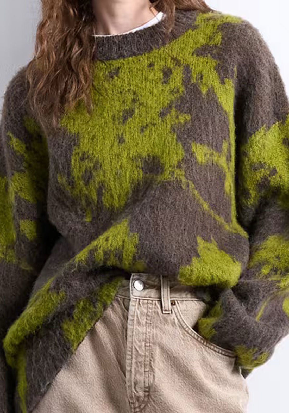 TOPSHOP Katrina Printed Knit Jumper, Brown & Green