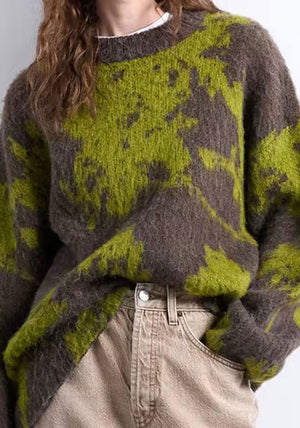 TOPSHOP Katrina Printed Knit Jumper, Brown & Green