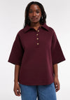 TOPSHOP Lora Short Sleeve Polo Sweat Top, Burgundy