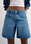 TOPSHOP Vigga High Waist Wide Denim Shorts, Blue