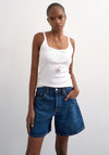 TOPSHOP Vigga High Waist Wide Denim Shorts, Medium Blue