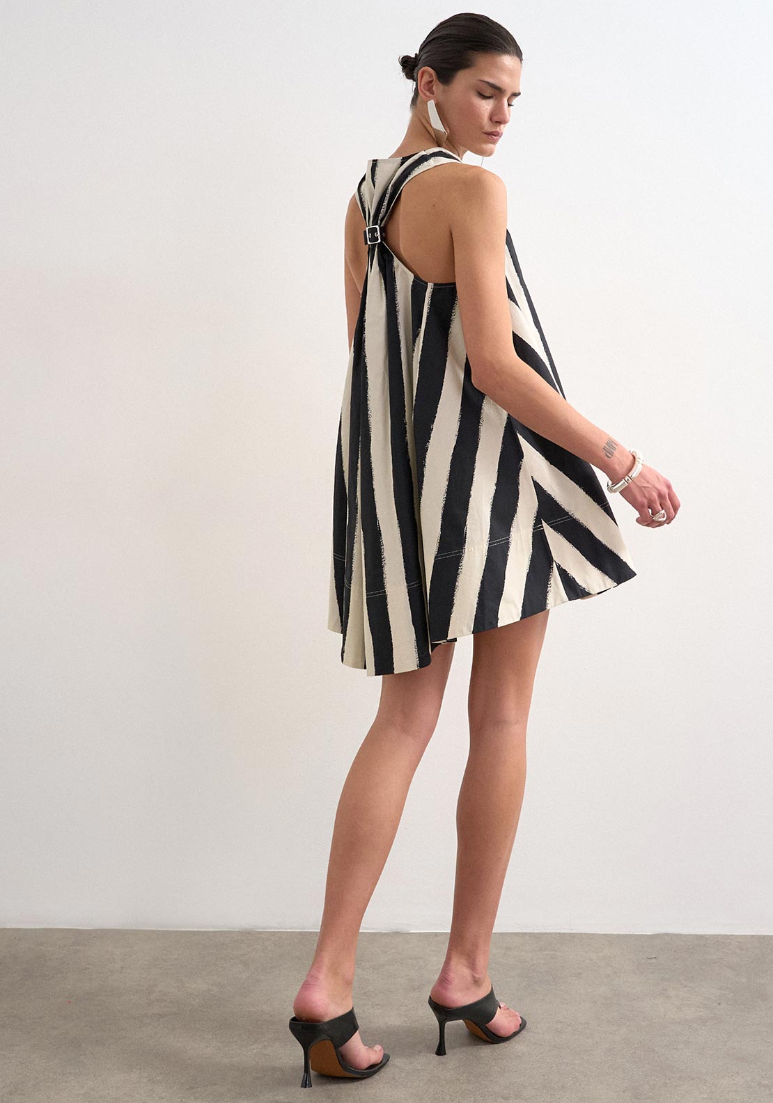 TOPSHOP Nora Sleeveless Halterneck Mini Dress, Black and Cream
