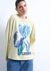 TOPSHOP Carin Graphic Long Sleeve T-Shirt, Fog Green
