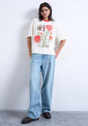 TOPSHOP Emily Graphic Print Oversized T-Shirt, Cream