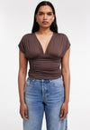 TOPSHOP Chris V Neck Ruched Top, Brown