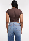 TOPSHOP Chris V Neck Ruched Top, Brown