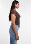 TOPSHOP Chris V Neck Ruched Top, Brown