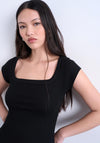 TOPSHOP Mette Ribbed Square Neck Top, Black