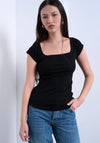 TOPSHOP Mette Ribbed Square Neck Top, Black