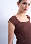 TOPSHOP Mette Ribbed Square Neck Top, Brown