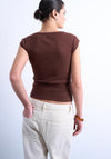 TOPSHOP Mette Ribbed Square Neck Top, Brown