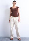 TOPSHOP Mette Ribbed Square Neck Top, Brown