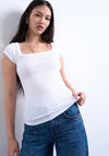 TOPSHOP Mette Ribbed Square Neck Top, White