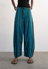 TOPSHOP Allie Belt Detail Striped Balloon Trousers, Blue Multi