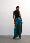TOPSHOP Allie Belt Detail Striped Balloon Trousers, Blue Multi