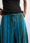 TOPSHOP Allie Belt Detail Striped Balloon Trousers, Blue Multi