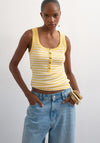 TOPSHOP Ella Striped Button Sleeveless Ribbed Vest Top, Yellow