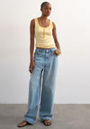 TOPSHOP Ella Striped Button Sleeveless Ribbed Vest Top, Yellow