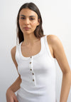 TOPSHOP Ella Button Sleeveless Ribbed Vest Top, White