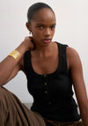 TOPSHOP Ella Button Sleeveless Ribbed Vest Top, Black