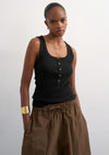 TOPSHOP Ella Button Sleeveless Ribbed Vest Top, Black